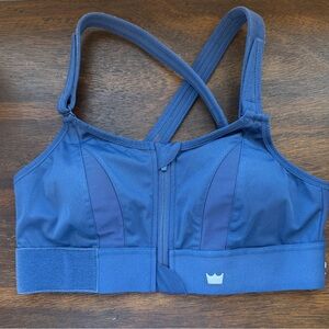 SHEFIT Navy Front-Zip Supportive Swim Bikini Top